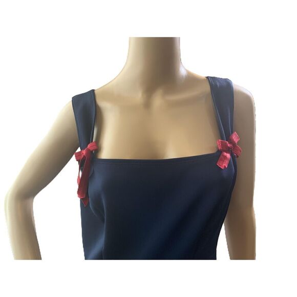 Custom Dark Blue And White Striped Sleeveless Bow Detail Jumpsuit Size M - Picture 2 of 16